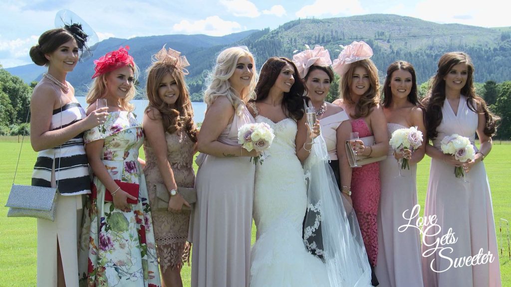 Bride hanging out with her besties and best friends in front of Bassenthwaite Lake