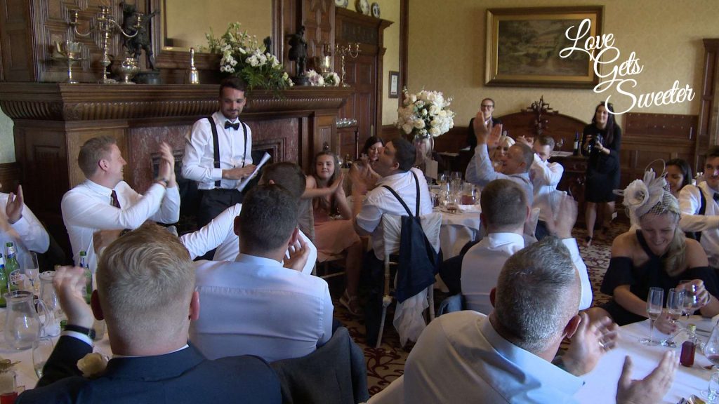the groom did his wedding speech in front of the grand fire place at armathwaite hall